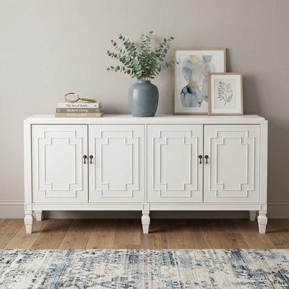 64" White Solid Wood Sideboard with Four Doors HomeRoots