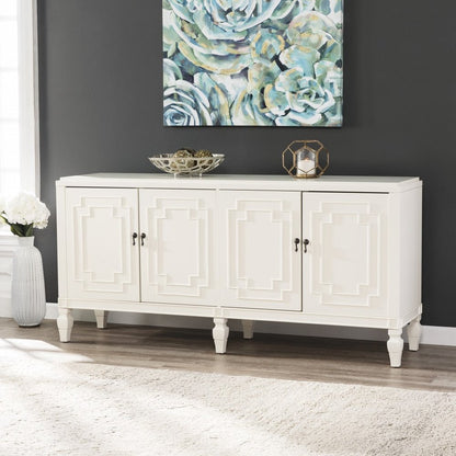 64" White Solid Wood Sideboard with Four Doors HomeRoots