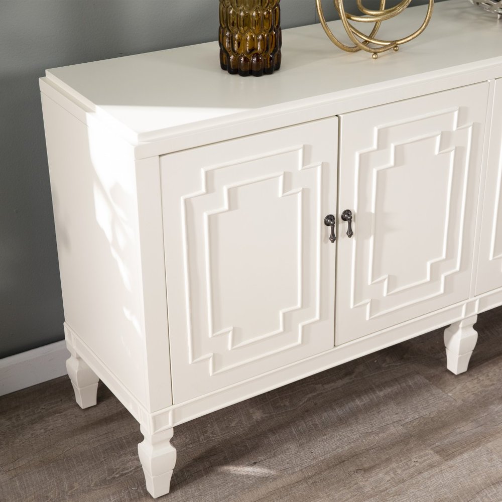 64" White Solid Wood Sideboard with Four Doors HomeRoots