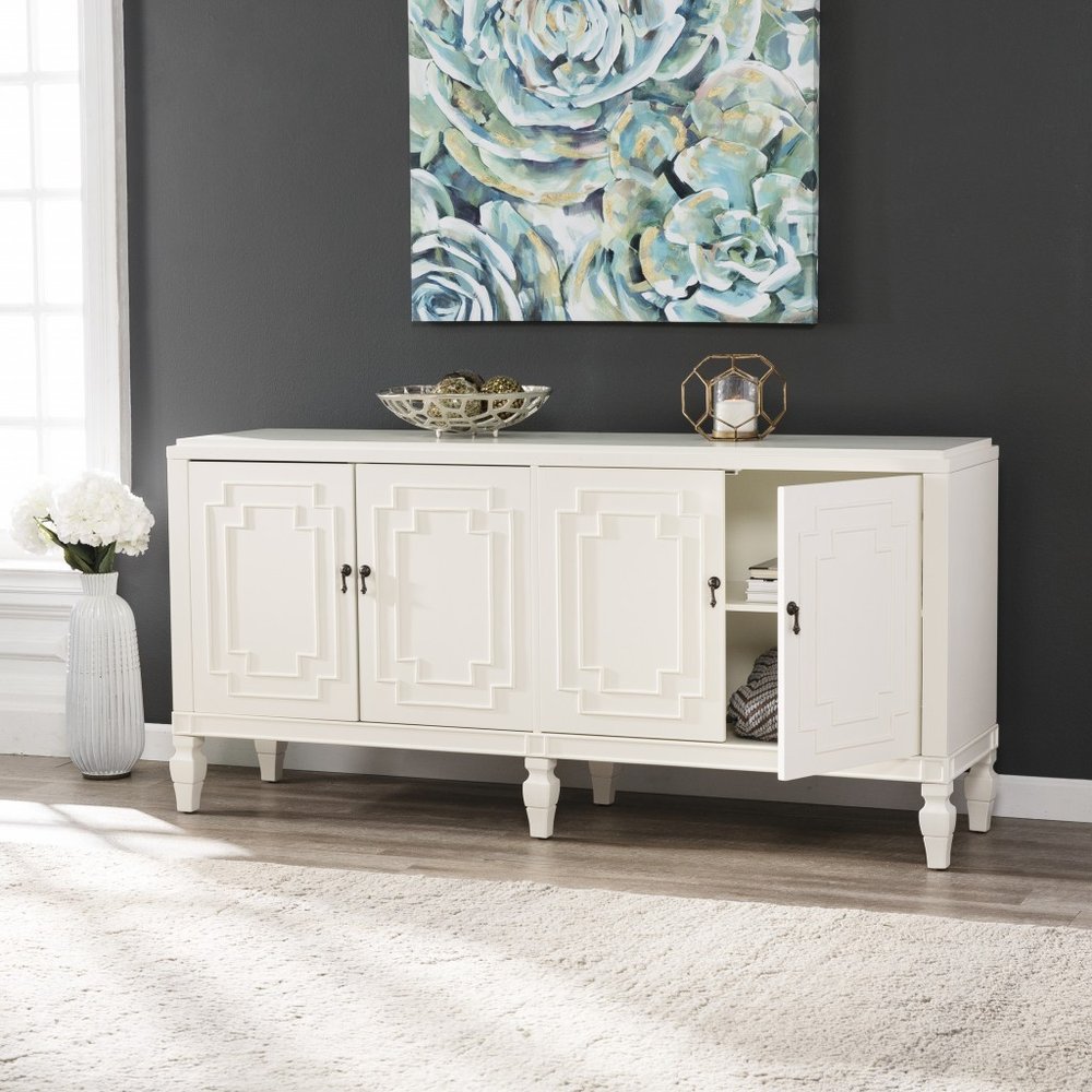 64" White Solid Wood Sideboard with Four Doors HomeRoots
