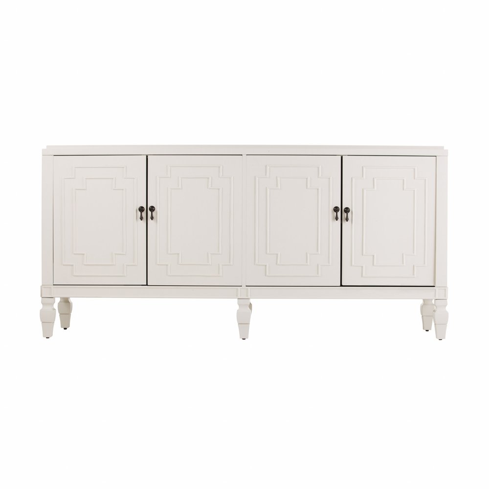 64" White Solid Wood Sideboard with Four Doors HomeRoots