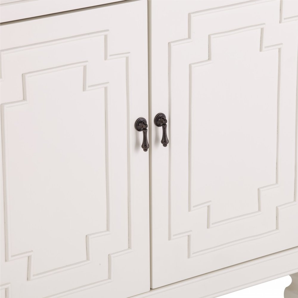 64" White Solid Wood Sideboard with Four Doors HomeRoots