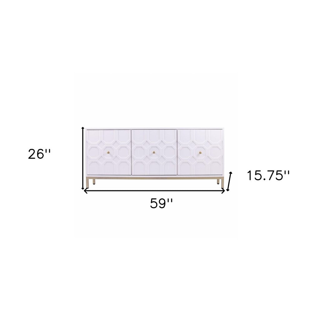 59" White and Gold Sideboard with Three Doors HomeRoots