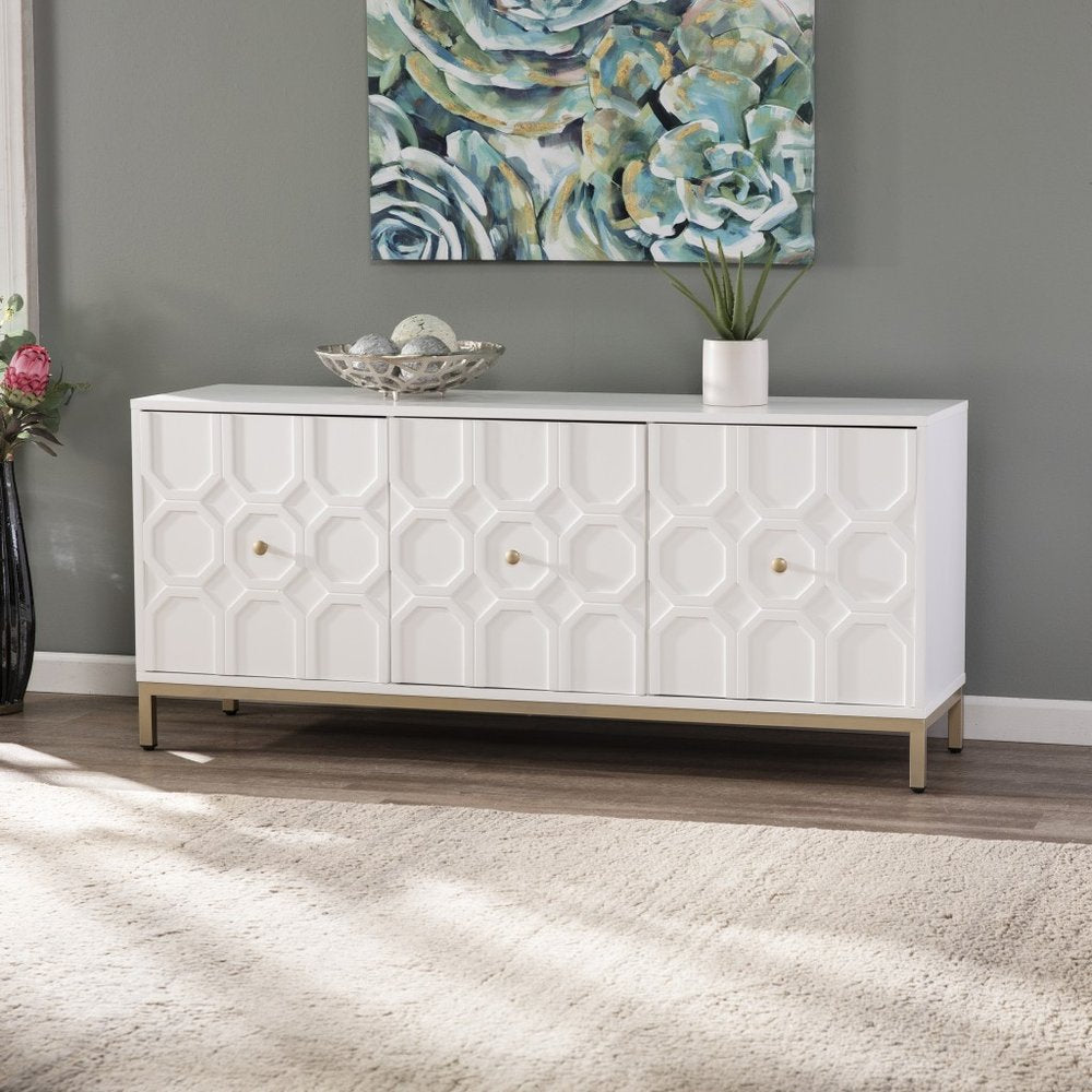 59" White and Gold Sideboard with Three Doors HomeRoots