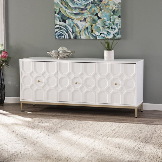 59" White and Gold Sideboard with Three Doors HomeRoots