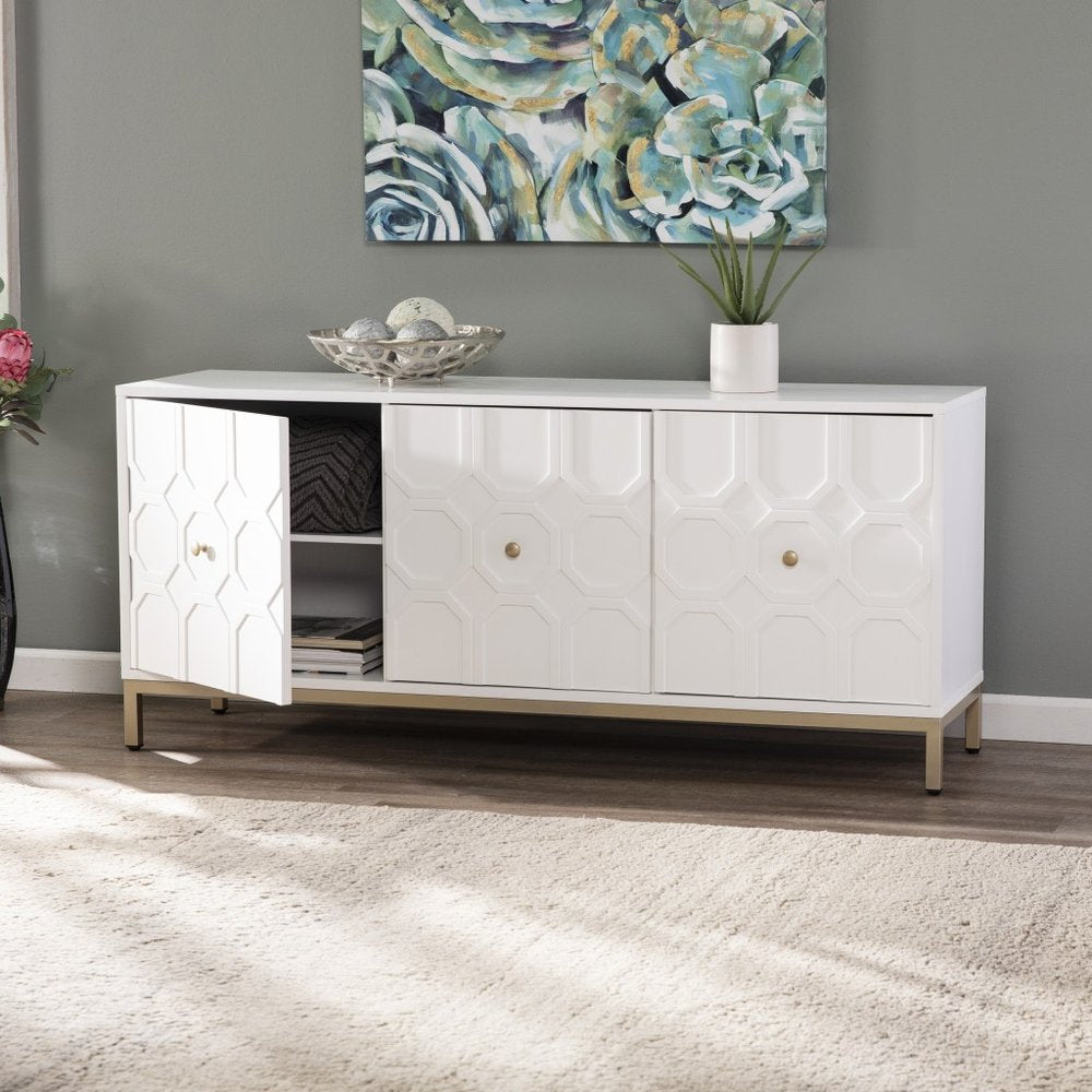 59" White and Gold Sideboard with Three Doors HomeRoots