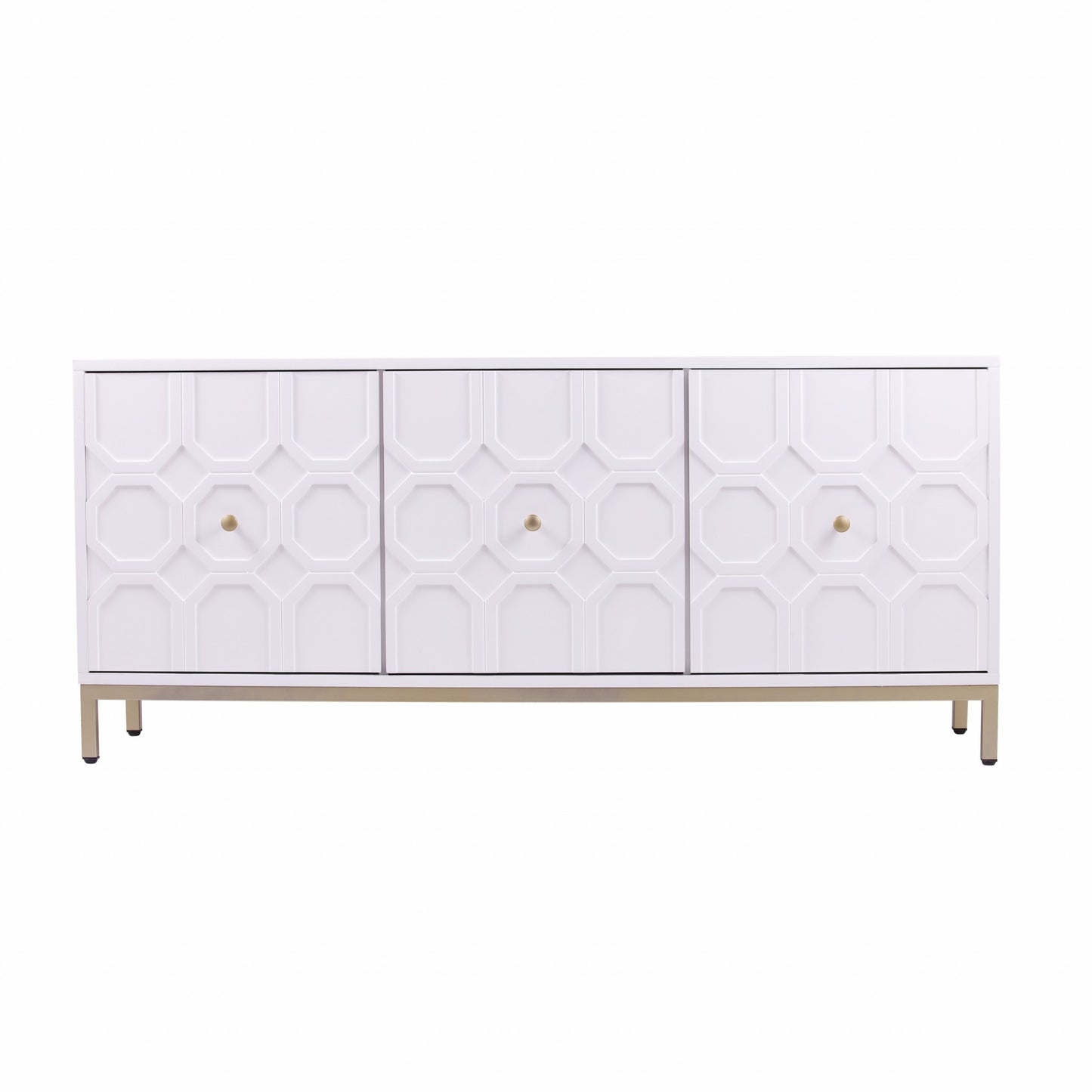 White and Gold Moroccan Dynasty Three Door Accent Cabinet