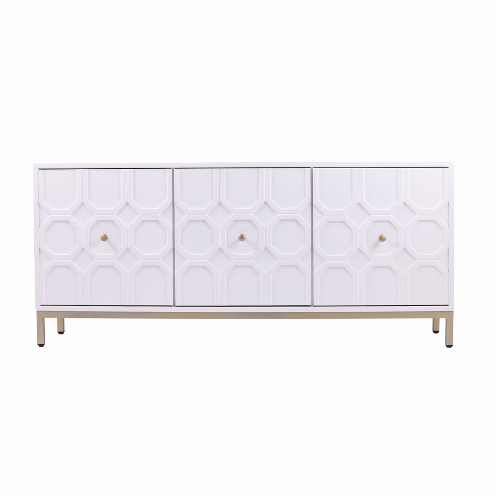 59" White and Gold Sideboard with Three Doors HomeRoots
