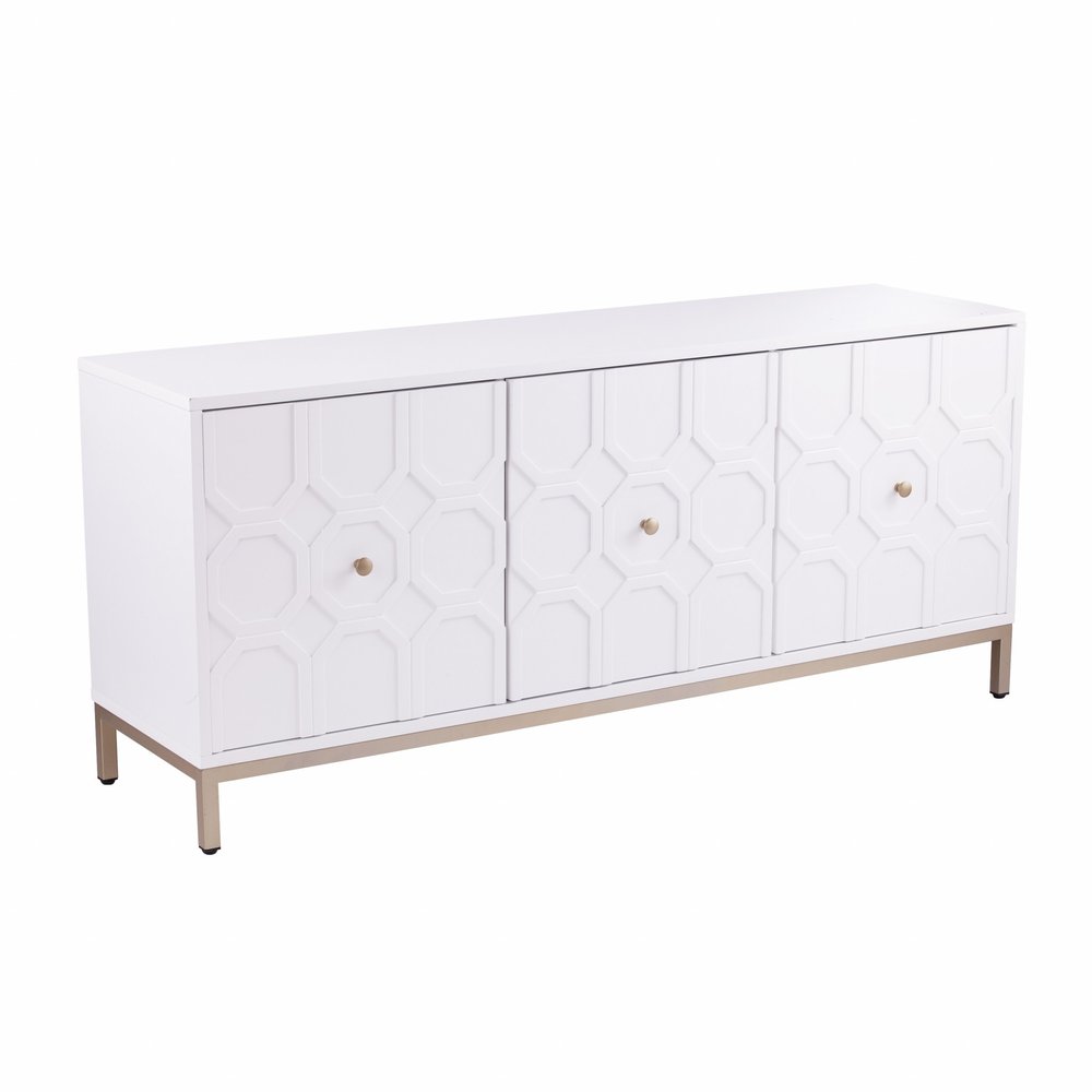 59" White and Gold Sideboard with Three Doors HomeRoots