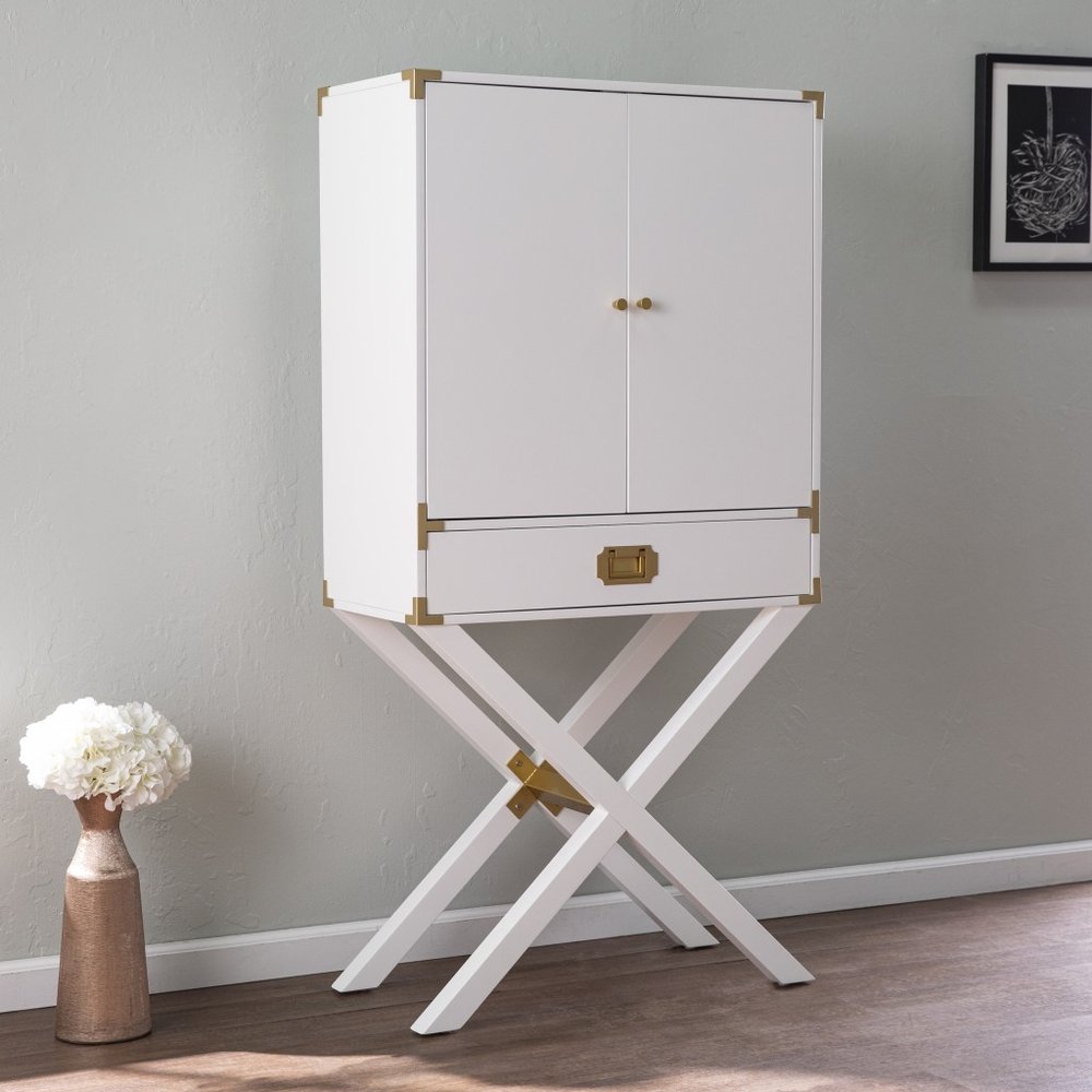 30" White Corner Display Stand With One Shelf And One Drawer HomeRoots