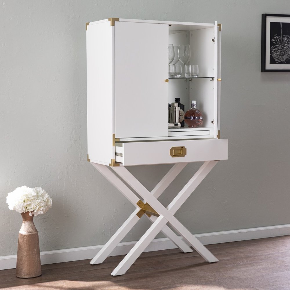 30" White Corner Display Stand With One Shelf And One Drawer HomeRoots