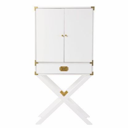 30" White Corner Display Stand With One Shelf And One Drawer HomeRoots