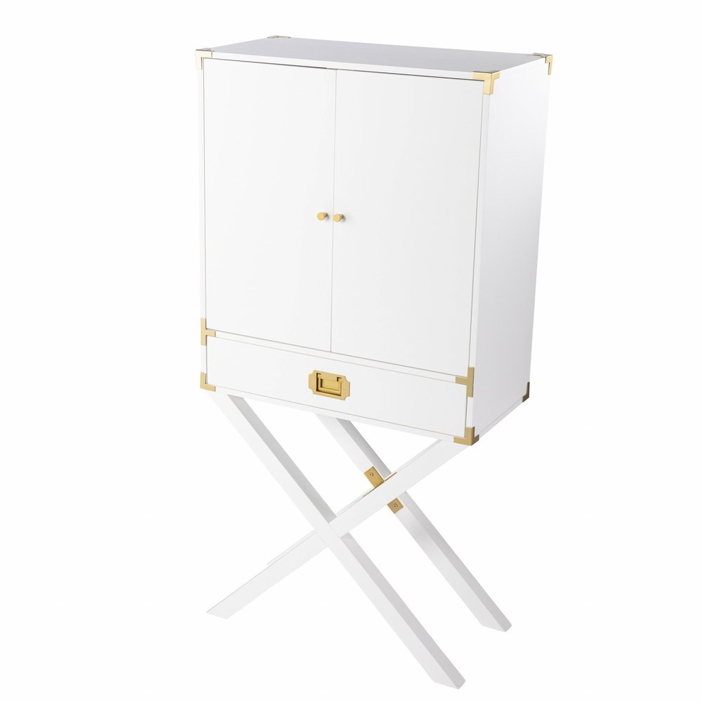30" White Corner Display Stand With One Shelf And One Drawer HomeRoots