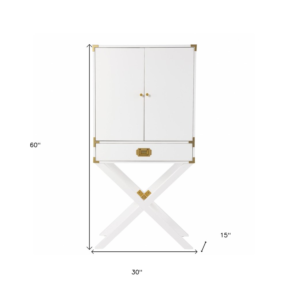 30" White Corner Display Stand With One Shelf And One Drawer HomeRoots
