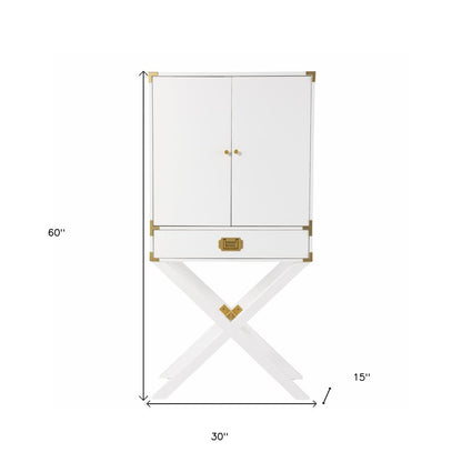 30" White Corner Display Stand With One Shelf And One Drawer HomeRoots