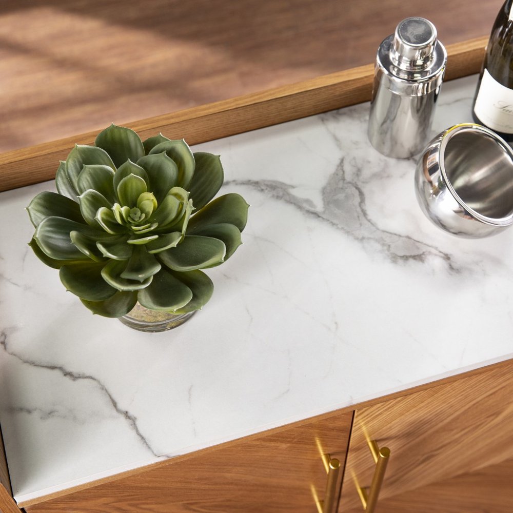 Retro Gold Natural and Faux Marble Wine Cabinet — view 2