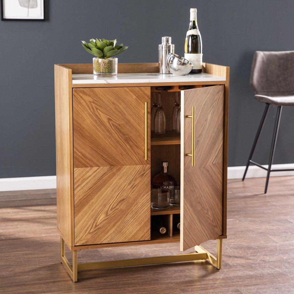 Retro Gold Natural and Faux Marble Wine Cabinet — view 3