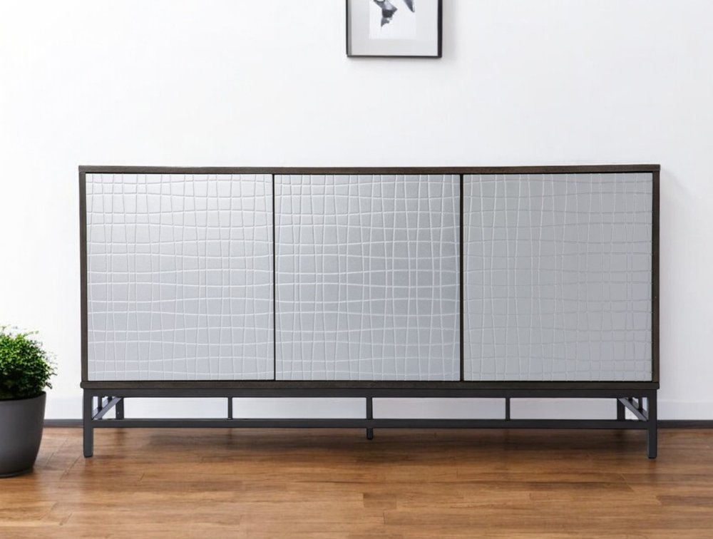 Contemporary Grid Lines Three Door Accent Cabinet HomeRoots