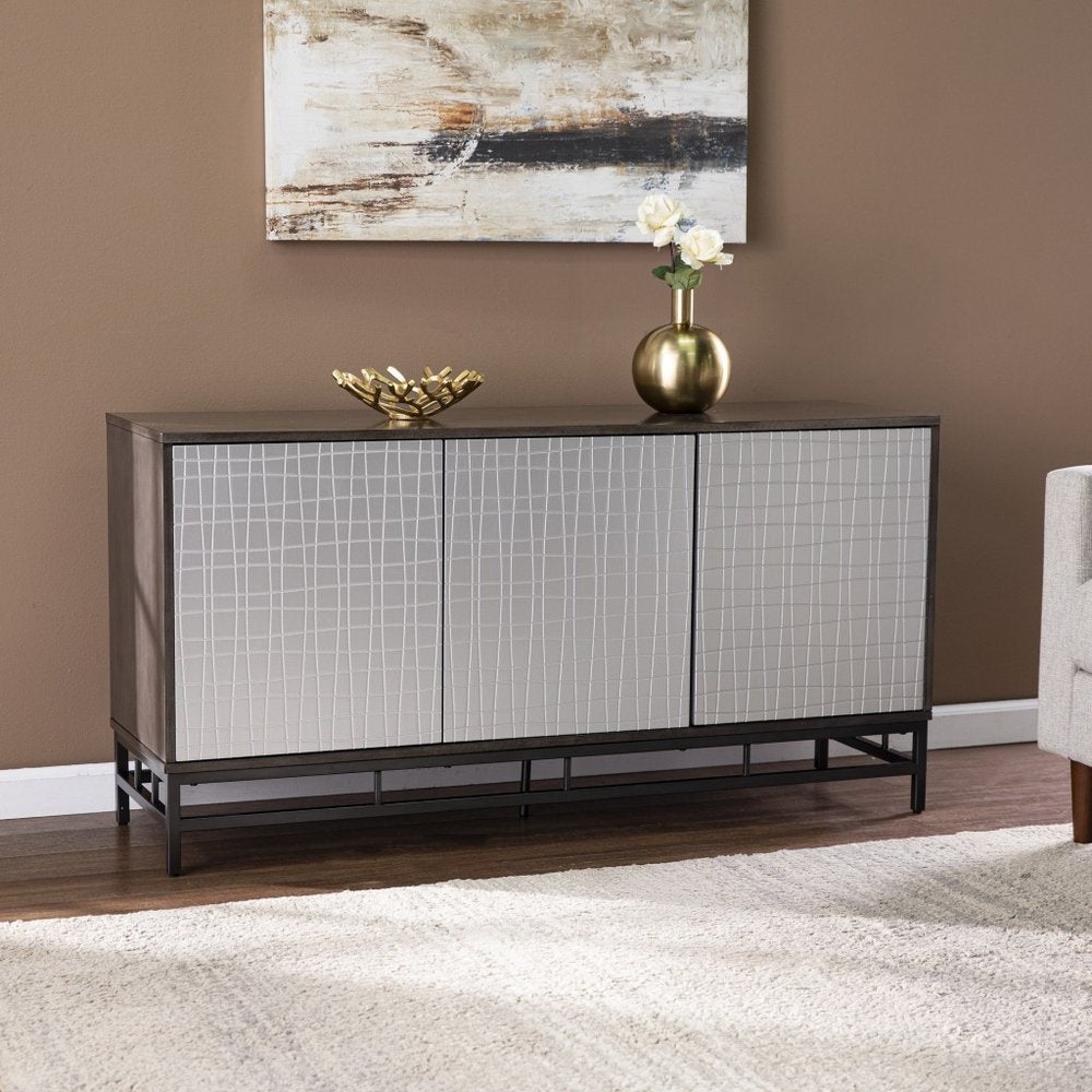 Contemporary Grid Lines Three Door Accent Cabinet HomeRoots