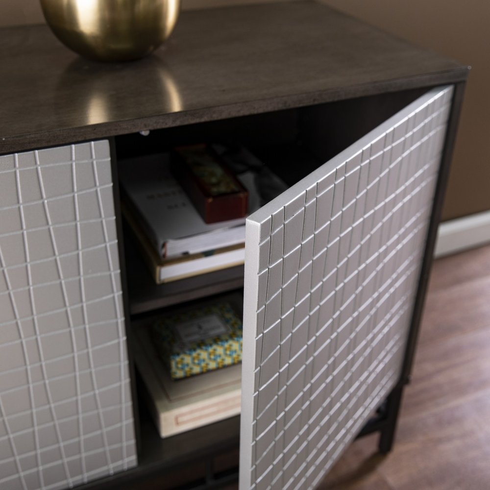 Contemporary Grid Lines Three Door Accent Cabinet HomeRoots