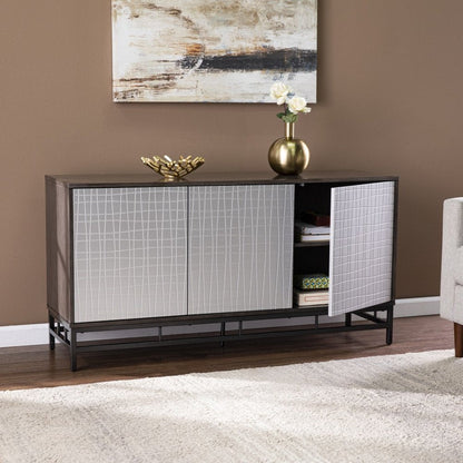 Contemporary Grid Lines Three Door Accent Cabinet HomeRoots