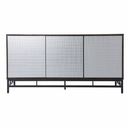 Contemporary Grid Lines Three Door Accent Cabinet