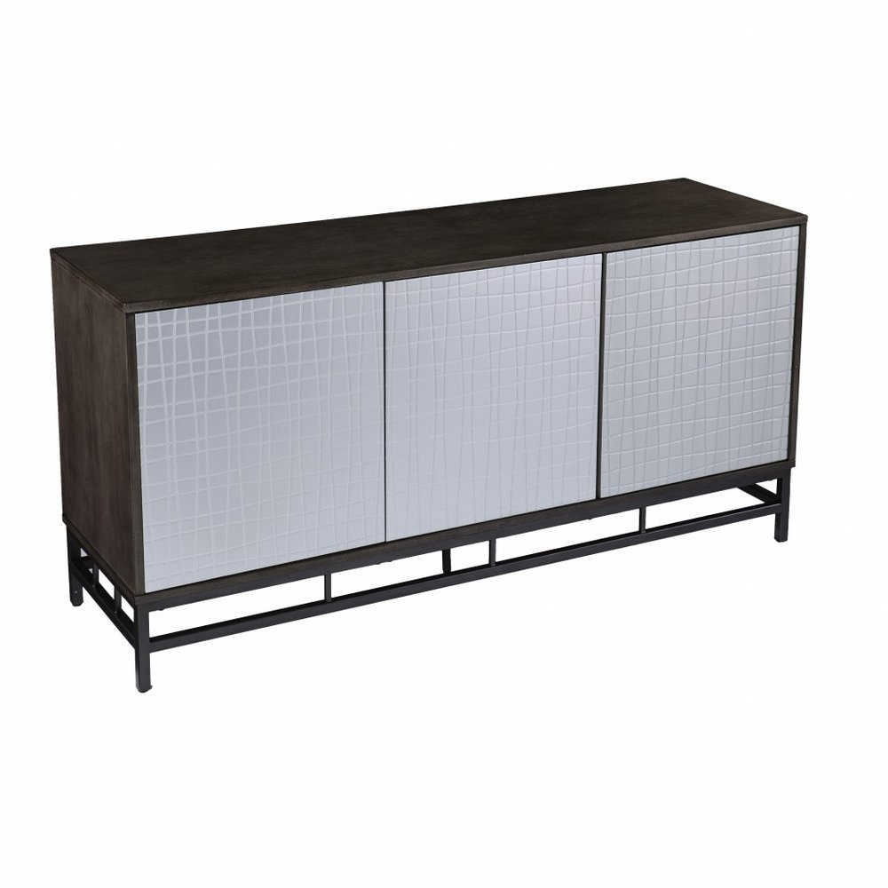Contemporary Grid Lines Three Door Accent Cabinet HomeRoots