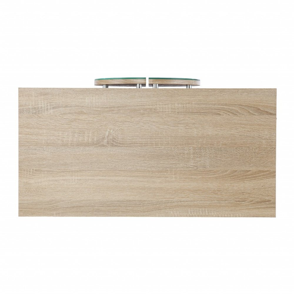 32" Natural and Chrome Mirrored Circle Double Door Bar Cabinet HomeRoots