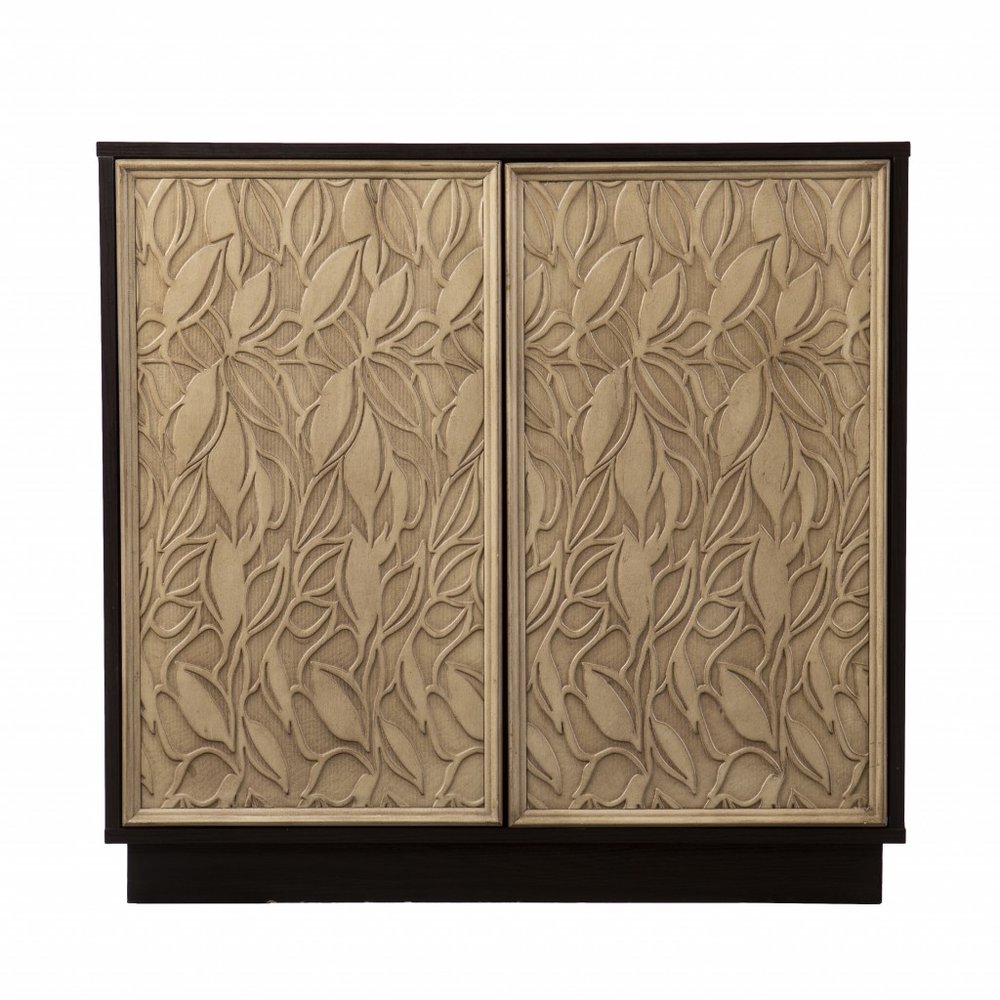32" Dark Brown And Natural Carved Floral Sideboard with Two Doors HomeRoots