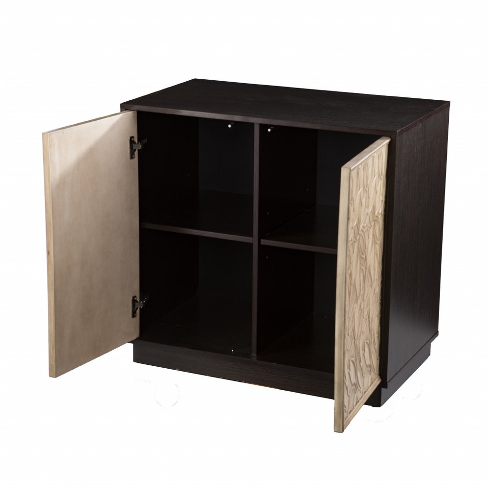 32" Dark Brown And Natural Carved Floral Sideboard with Two Doors HomeRoots