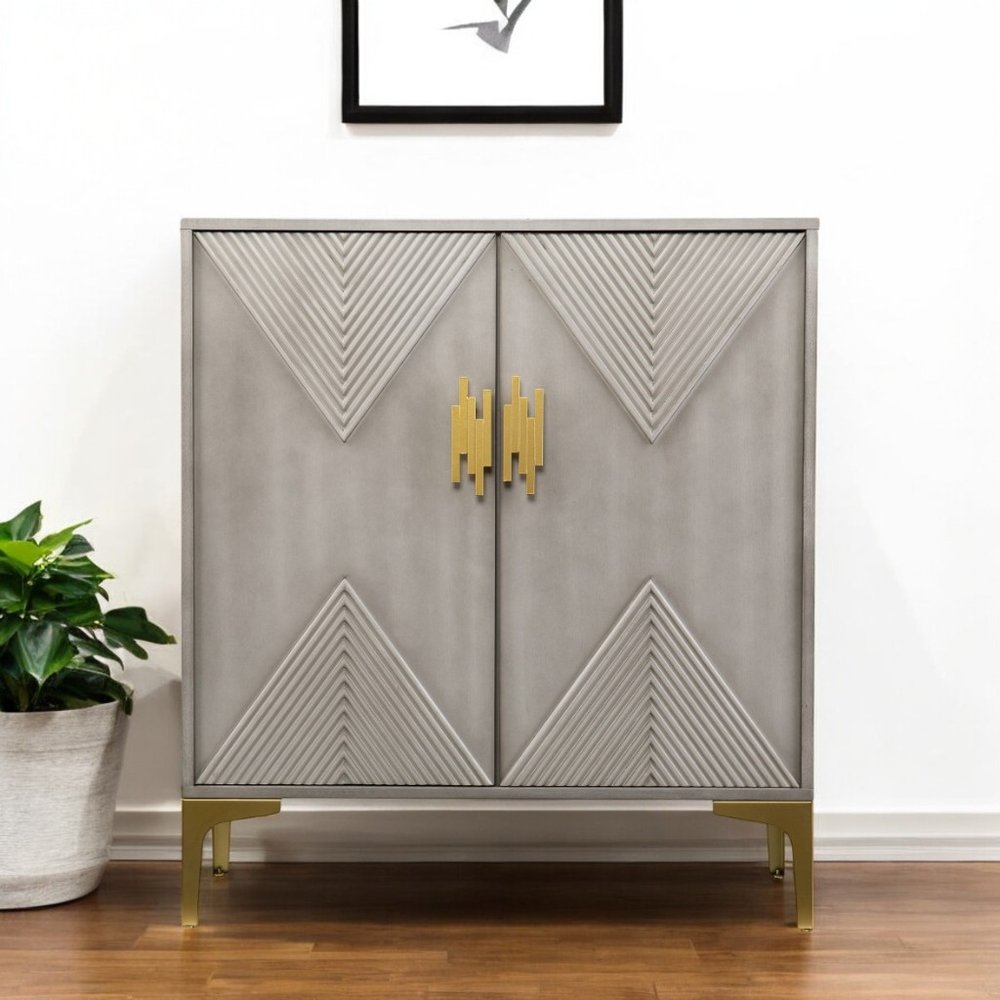 32" Gray Solid Wood Sideboard with Two Doors HomeRoots
