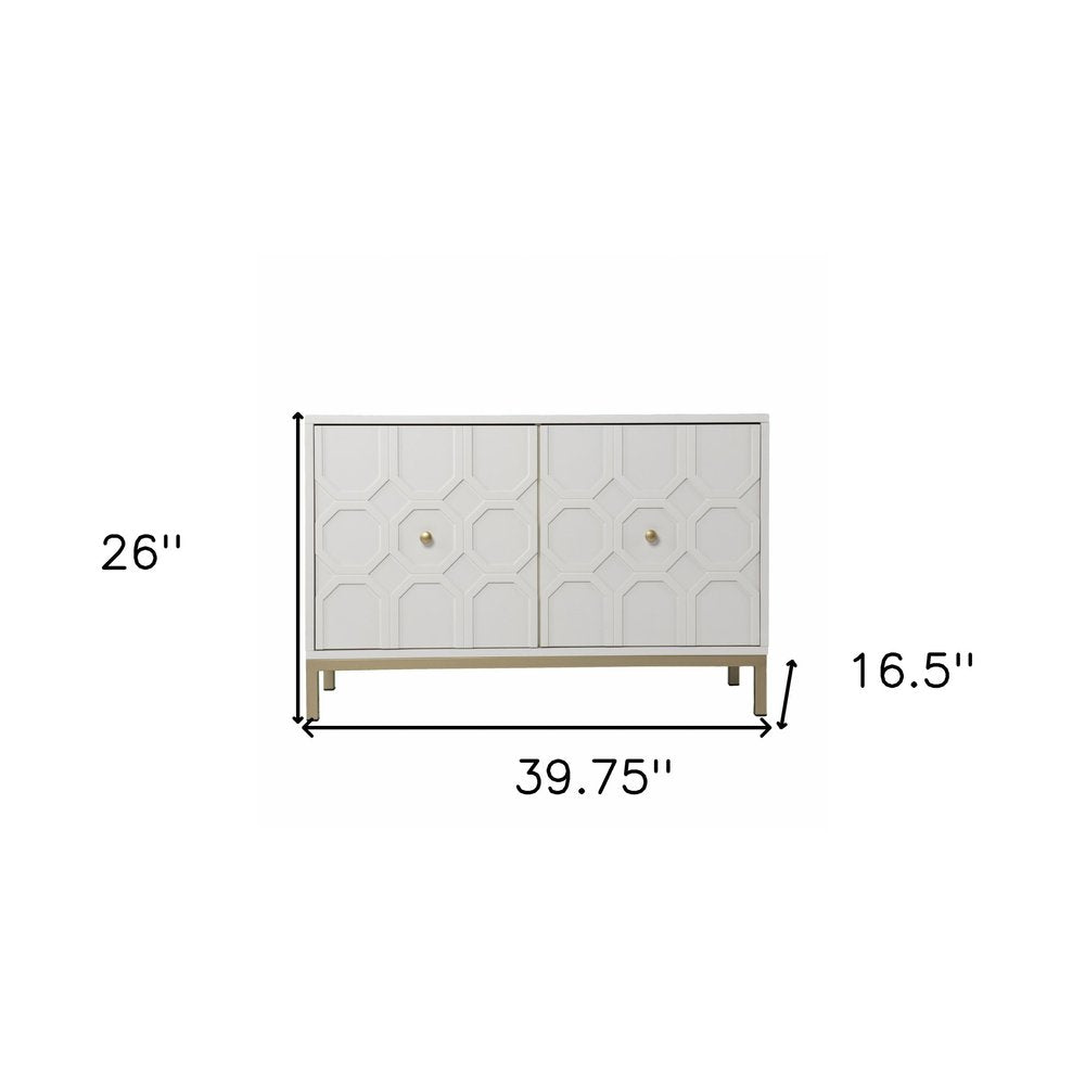 40" White Carved Geometric Sideboard with Two Doors HomeRoots