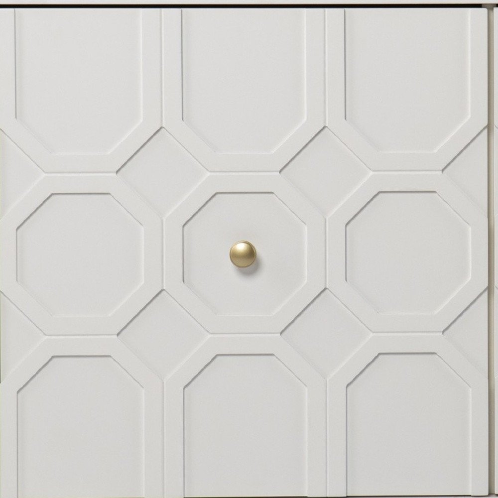 40" White Carved Geometric Sideboard with Two Doors HomeRoots