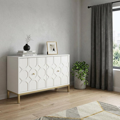 40" White Carved Geometric Sideboard with Two Doors HomeRoots