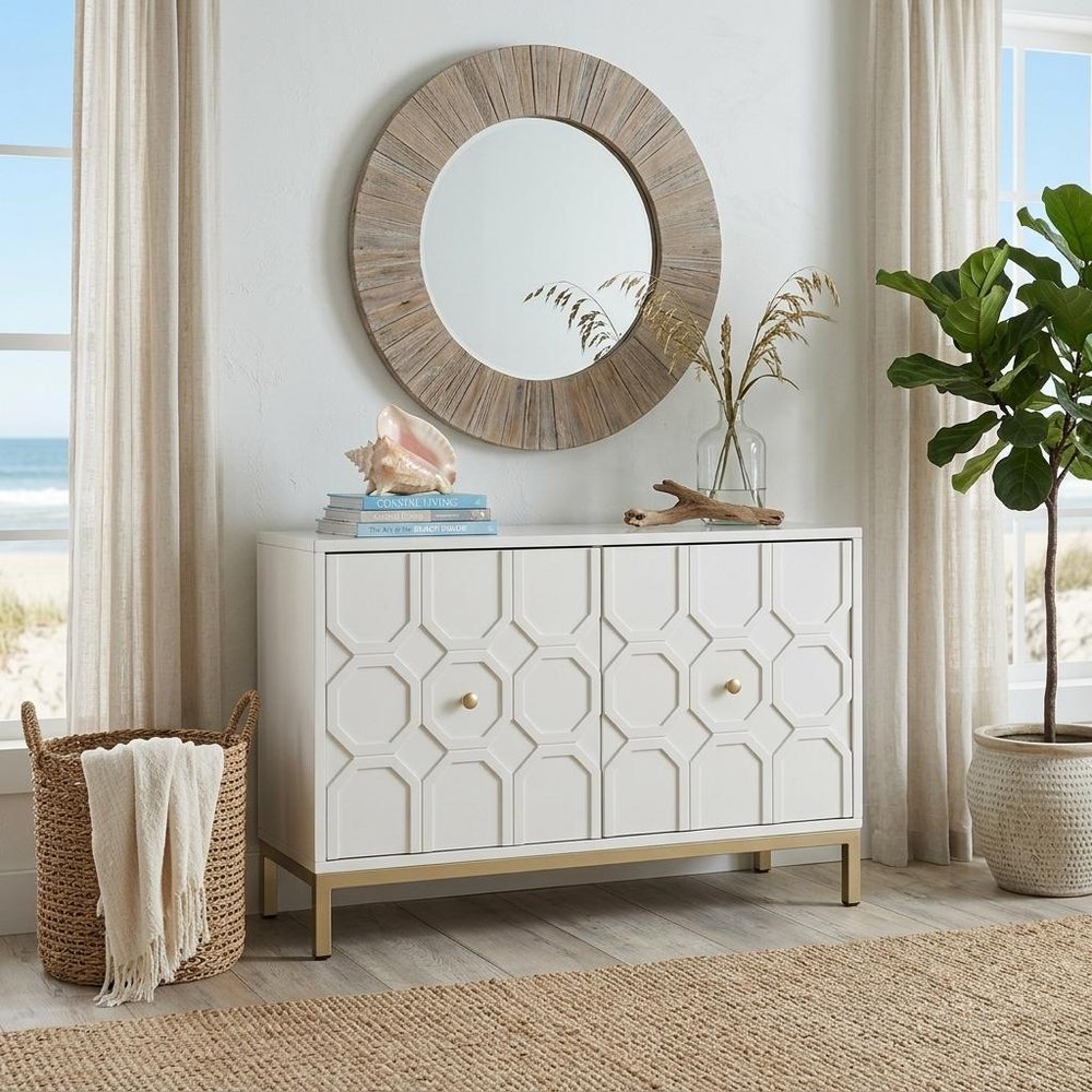 40" White Carved Geometric Sideboard with Two Doors HomeRoots