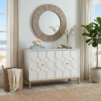 40" White Carved Geometric Sideboard with Two Doors HomeRoots