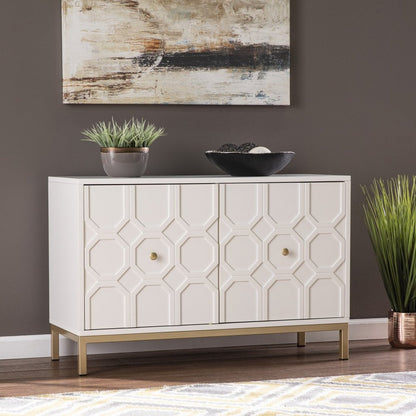 40" White Carved Geometric Sideboard with Two Doors HomeRoots