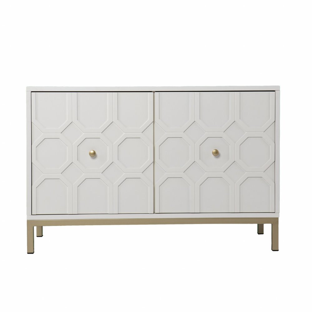 40" White Carved Geometric Sideboard with Two Doors HomeRoots
