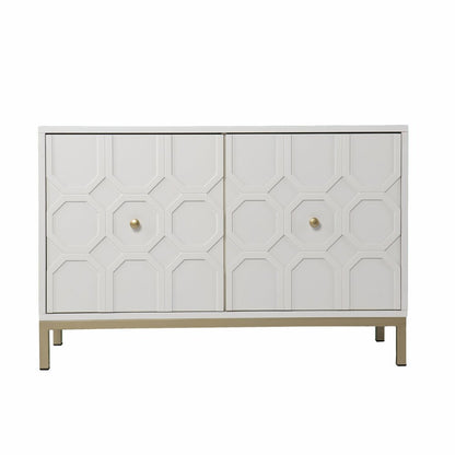 40" White Carved Geometric Sideboard with Two Doors HomeRoots