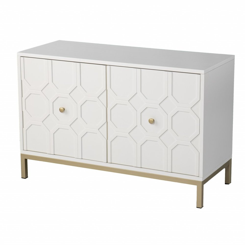 40" White Carved Geometric Sideboard with Two Doors HomeRoots