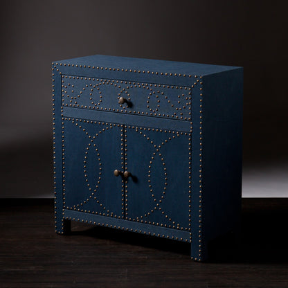 Navy and Brass Nailhead Accent Storage Cabinet