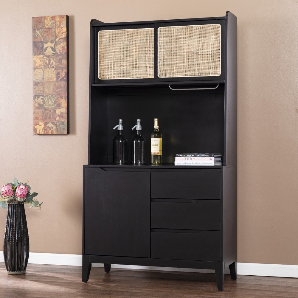 Rustic Black and Light Bamboo Tall Buffet Cabinet HomeRoots