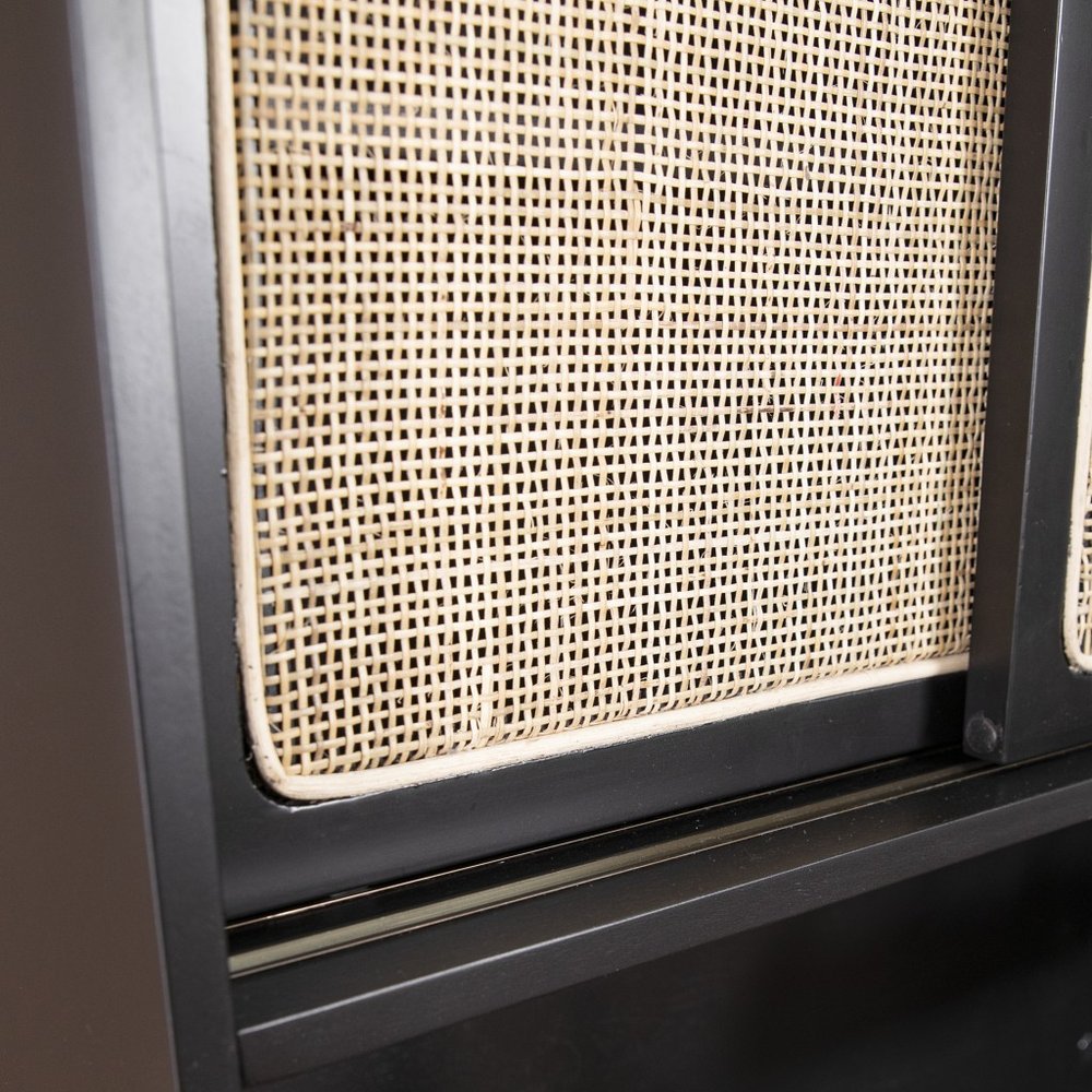 Rustic Black and Light Bamboo Tall Buffet Cabinet HomeRoots