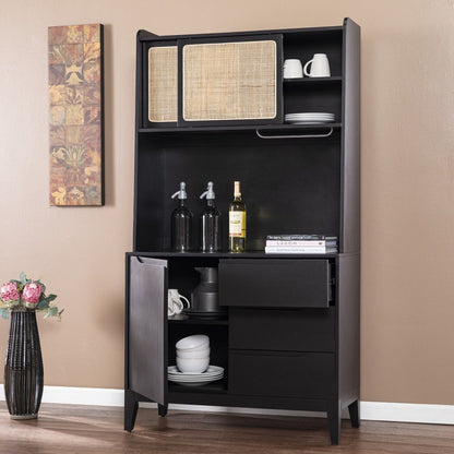 Rustic Black and Light Bamboo Tall Buffet Cabinet HomeRoots