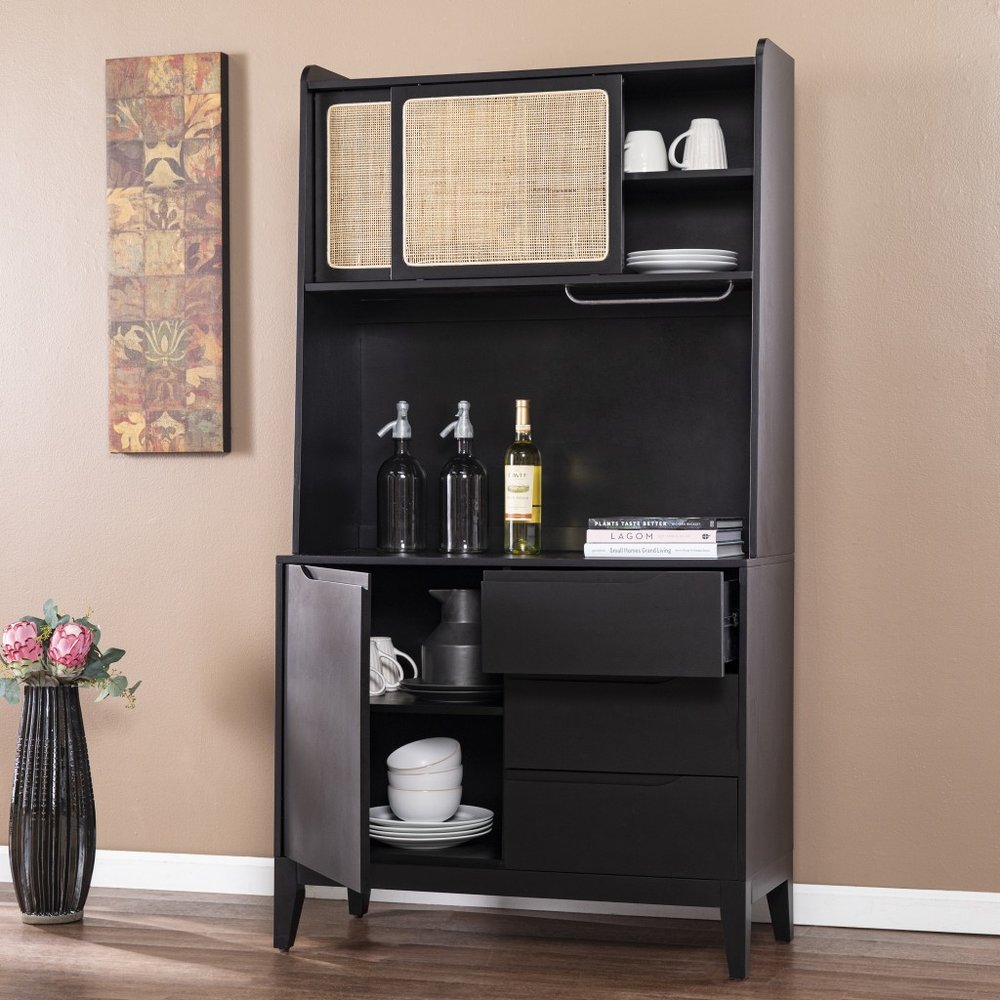 70" Black Wood Three Door Three Drawer HomeRoots