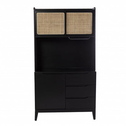 Rustic Black and Light Bamboo Tall Buffet Cabinet HomeRoots