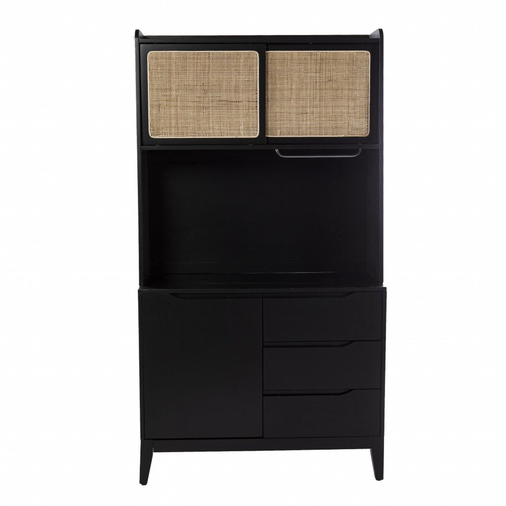 70" Black Wood Three Door Three Drawer HomeRoots
