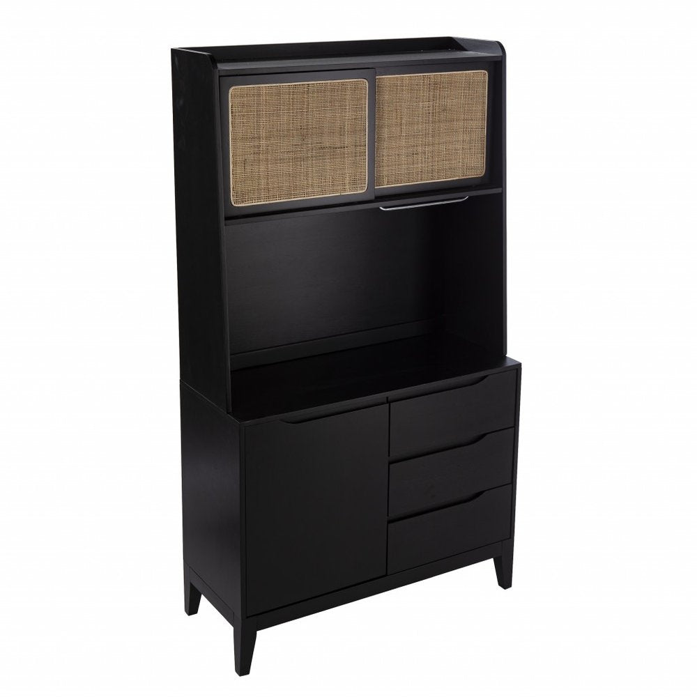 70" Black Wood Three Door Three Drawer HomeRoots