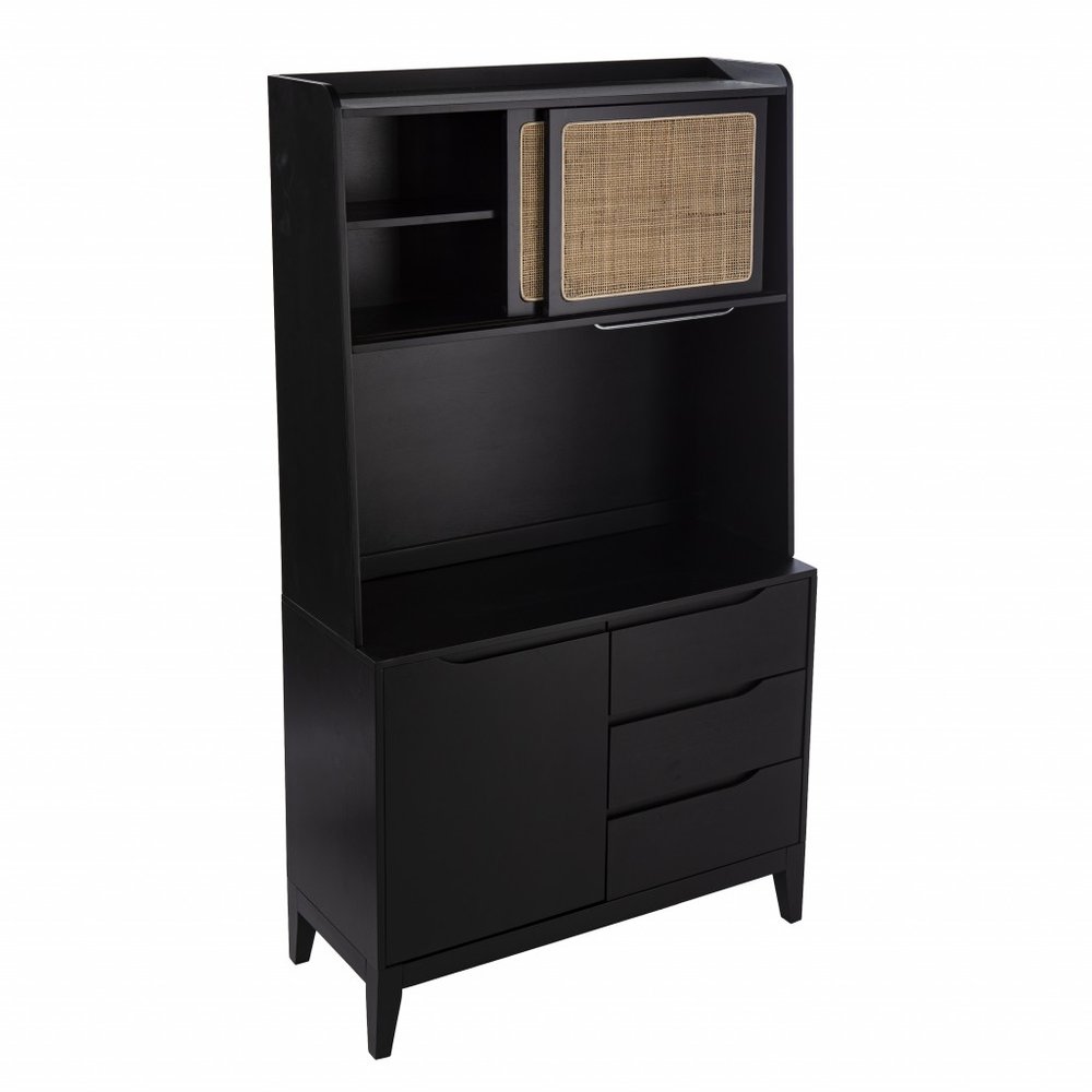 70" Black Wood Three Door Three Drawer HomeRoots