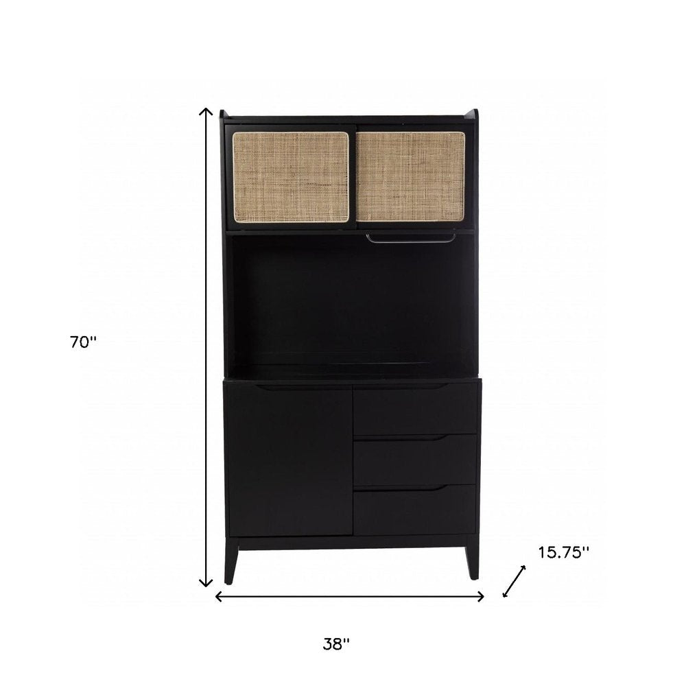 70" Black Wood Three Door Three Drawer HomeRoots